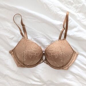Victoria's Secret Bombshell Rose Lace Add 2 Cups Push Up Bra in Praline 34B NWOT